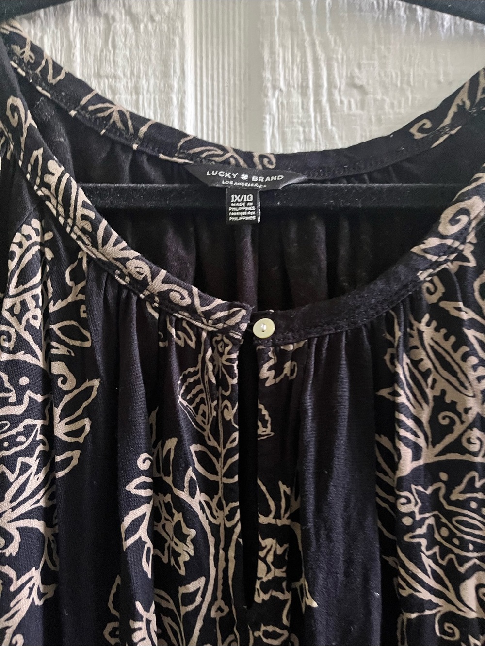 Lucky Brand Black and Beige Floral Print Blouse